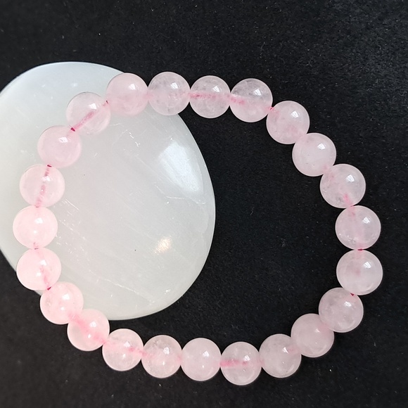 Jewelry - Rose Quartz Natural Crystal Stone Stretchy Bracelet. 8MM‎ Bead Size.